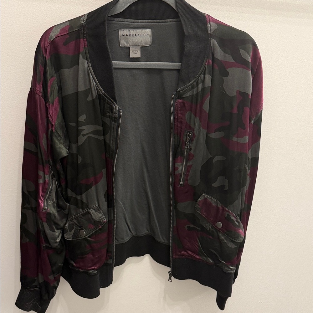 Marrakech Women's Camouflage Bomber Jacket - Black and Purple